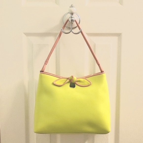 Furla, leather handbag, lime green with pink trim - Picture 1 of 11